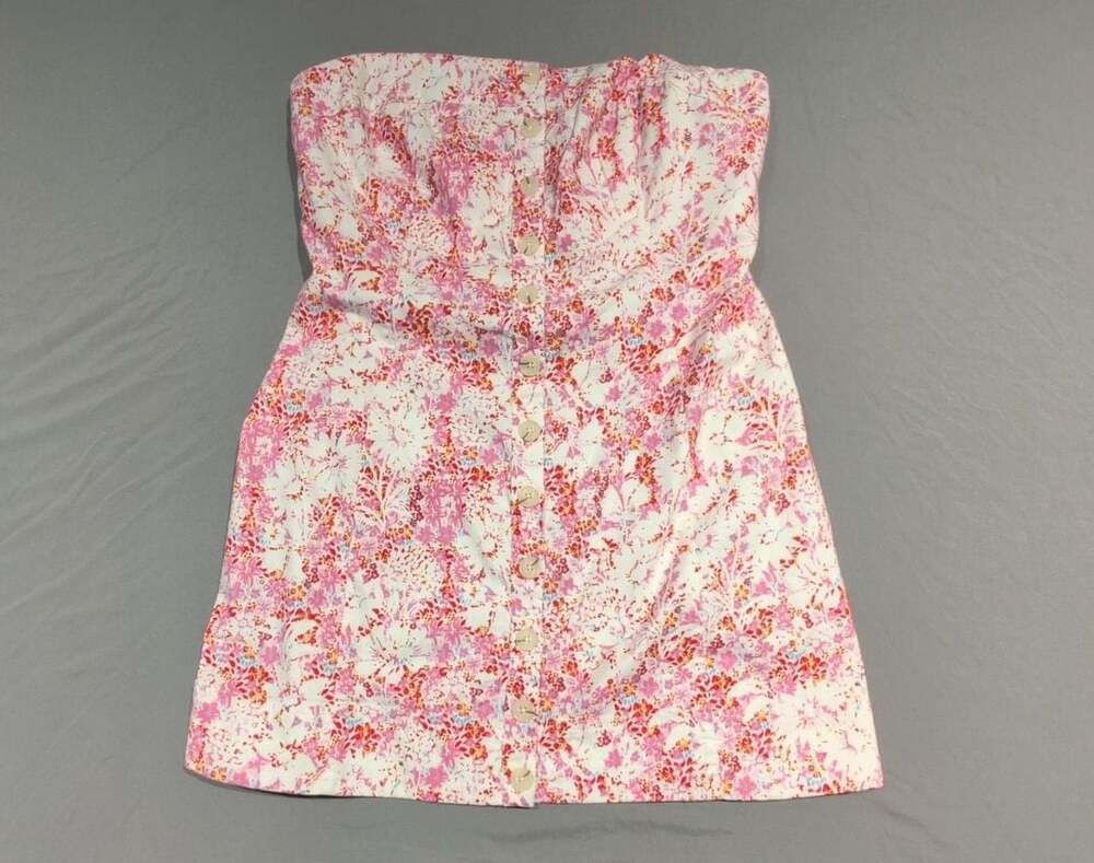 Free People Tomas Mini Dress Confetti Combo Pink Floral Button Front Size L NWT